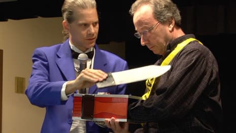 A brave adult volunteer assists the magician in this funny-looking, mini illusion!
